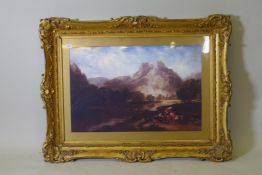 A Victorian swept giltwood and composition picture frame, rebate 34" x 24½"