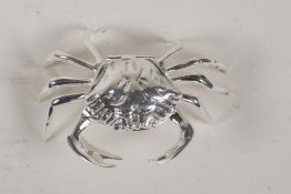 A silver plated salt cellar in the form of a crab, 4½" wide
