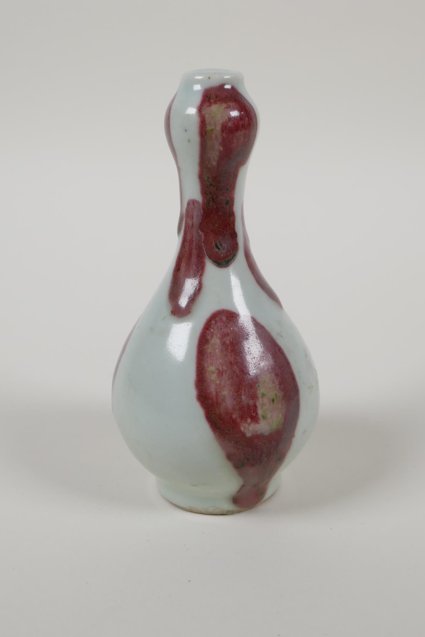 A Chinese red and white spot glazed porcelain spill vase, 5" high - Image 2 of 4