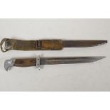 A Japanese military dagger in metal and webbing scabbard bears Tokyo foundry mark, 14½" long
