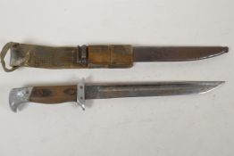 A Japanese military dagger in metal and webbing scabbard bears Tokyo foundry mark, 14½" long