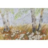 Gladys Valler-Wilson, Birch trees and wild flower, titled verso 'Summer Woodland', signed,