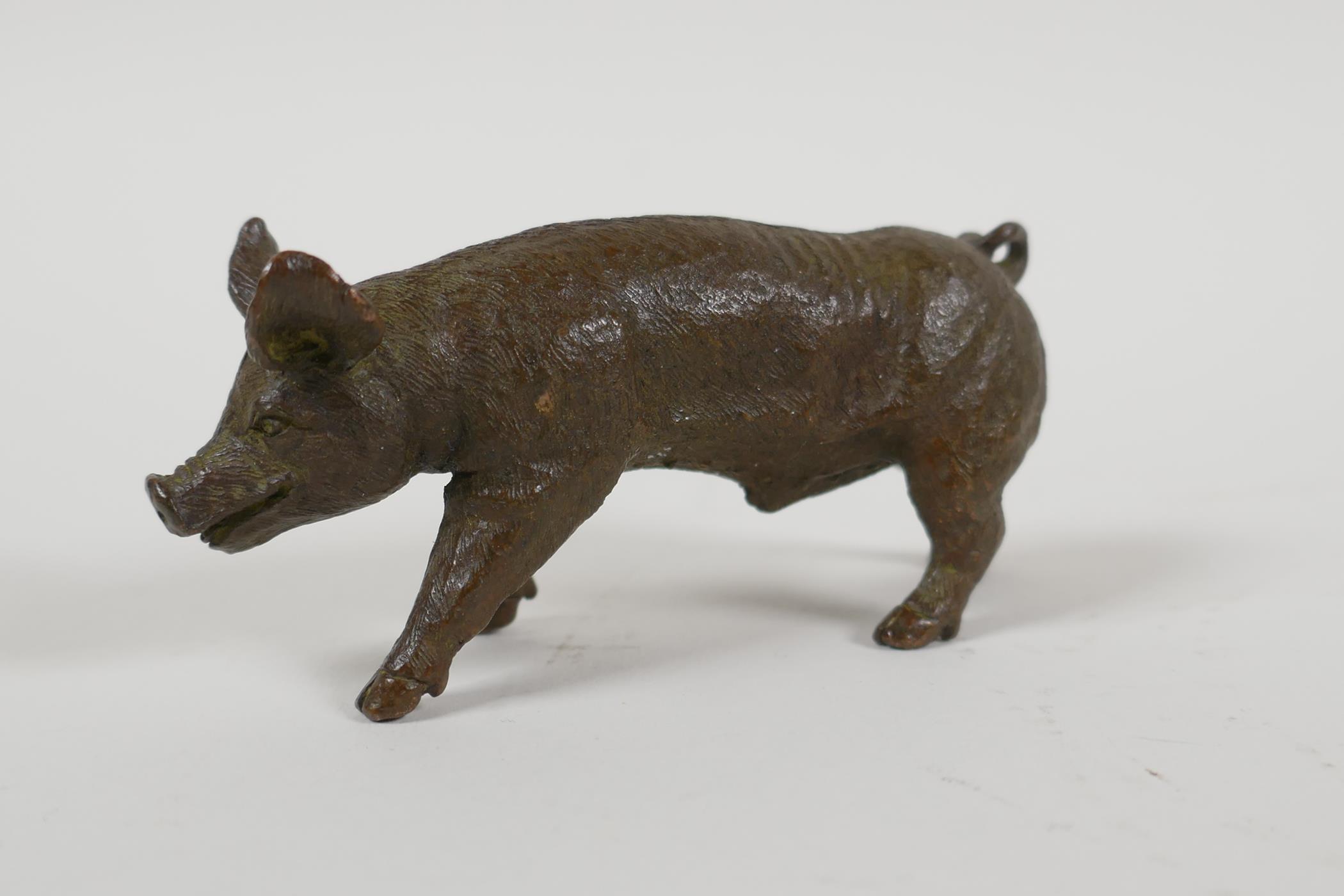 A Japanese bronze okimono in the form of a pig, 3½" long - Image 2 of 3