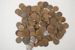 A quantity of mainly British copper and brass coinage, ½p, 1p, 3d pieces, approx 14kg