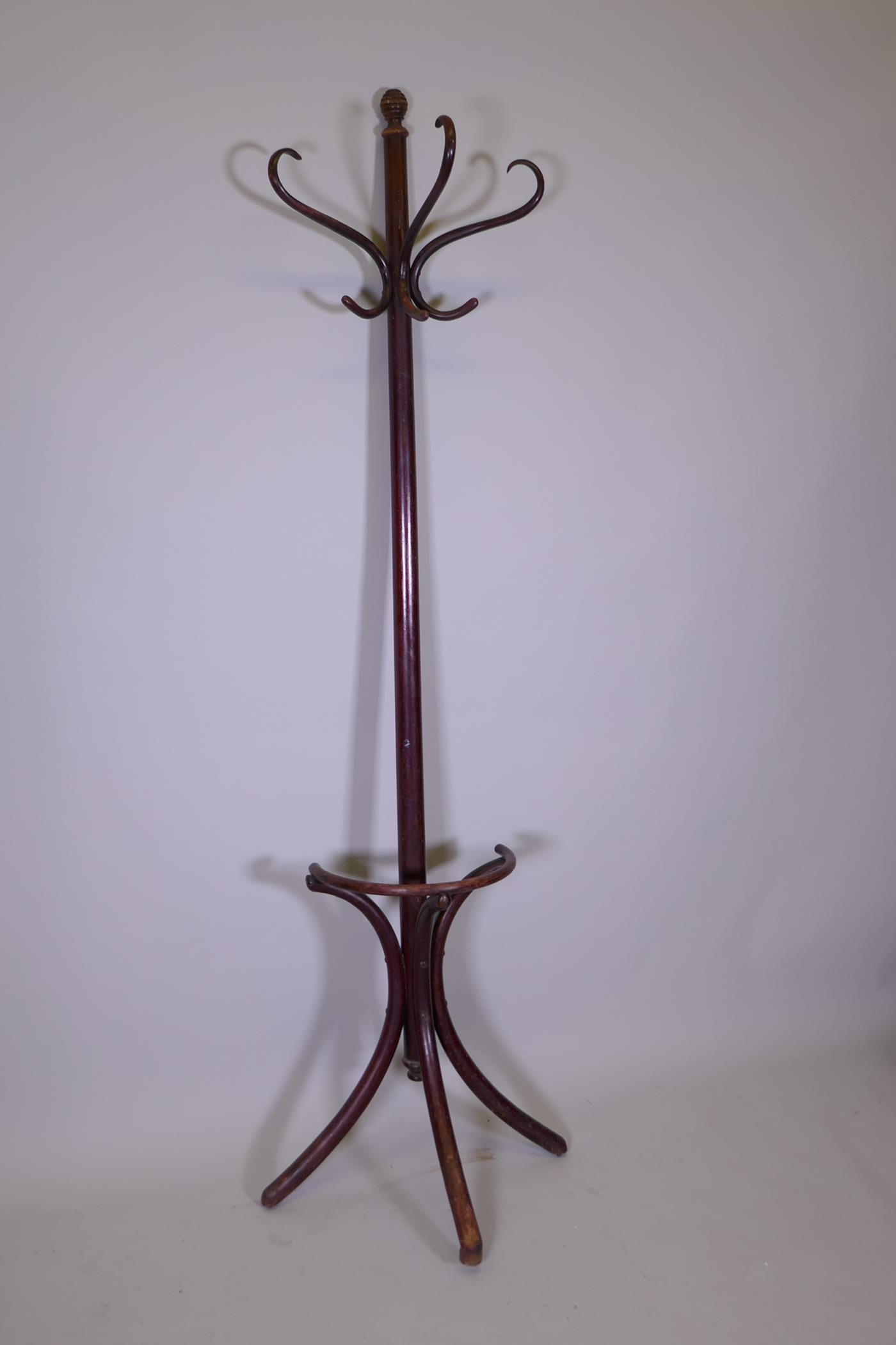 An antique Thonet bentwood coatrack, stamped to the leg, 76" high - Image 2 of 3