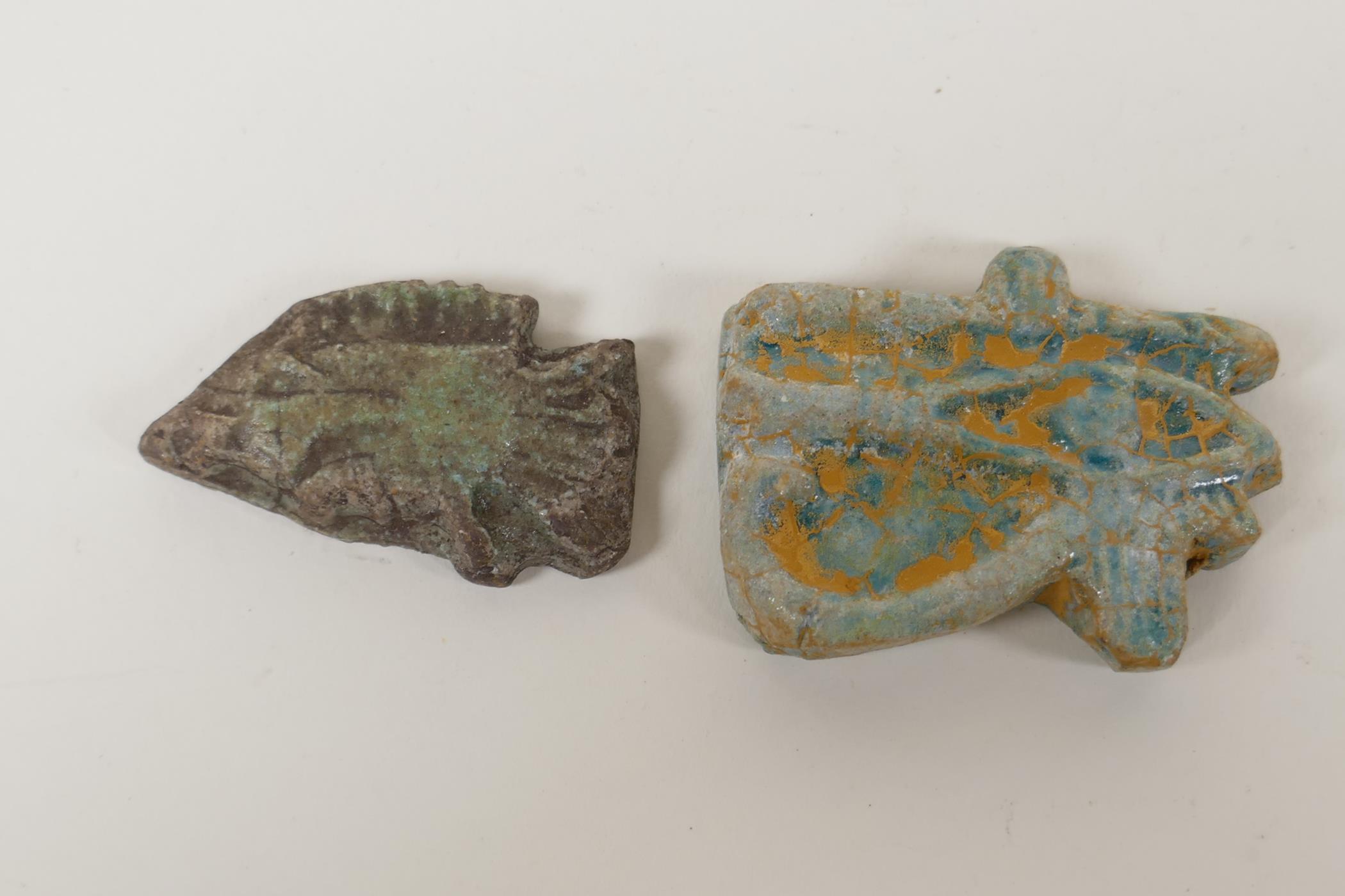 An Egyptian turquoise glazed faience shabti, a turquoise glazed pottery token in the form of the Eye - Image 5 of 6