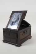 A Chinese hardwood vanity/jewellery casket with brass mounts, 5" x 7" x 4" high