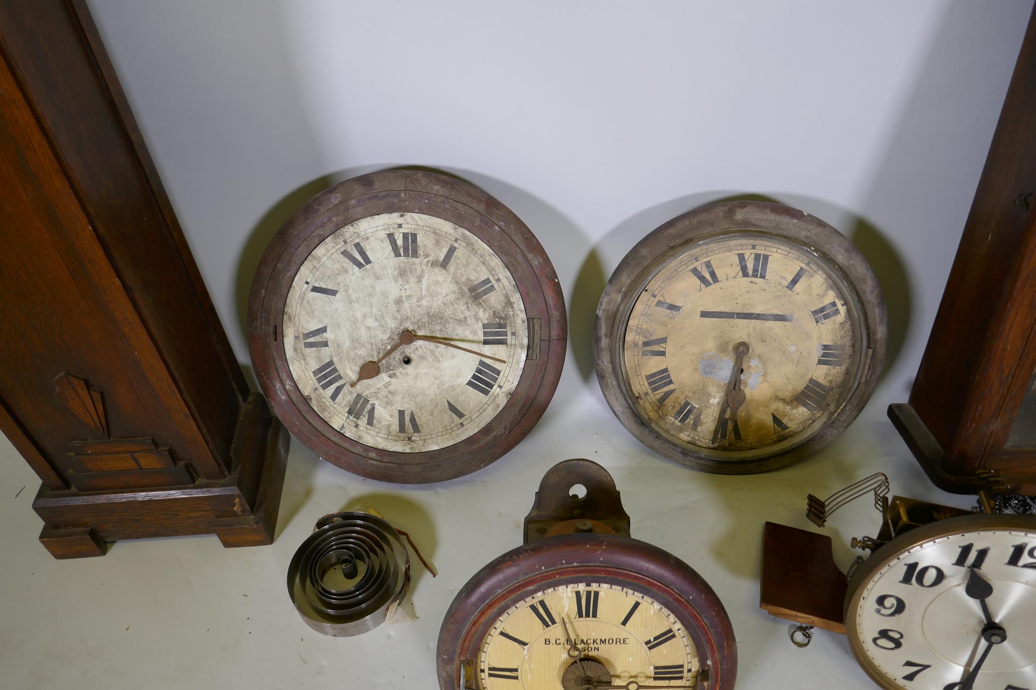 A collection of clocks, including a postman's clock and various clocks, all spring or chain - Image 2 of 6