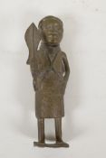 An African Benin bronze tribal figure, 7½" high