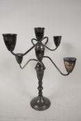 A three section five light table candelabra, marked 'Sterling Weighted', 13" high