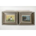 Stella Reading, a pair of miniature oil paintings of wildlife, badgers and stoat, signed and dated