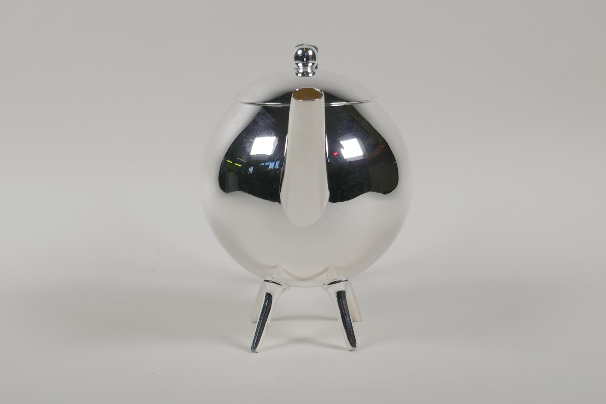 A Christopher Dresser style silver plated ball shaped teapot, 5½" high - Image 2 of 4