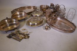 A quantity of silver plate, including tureens and gallery trays