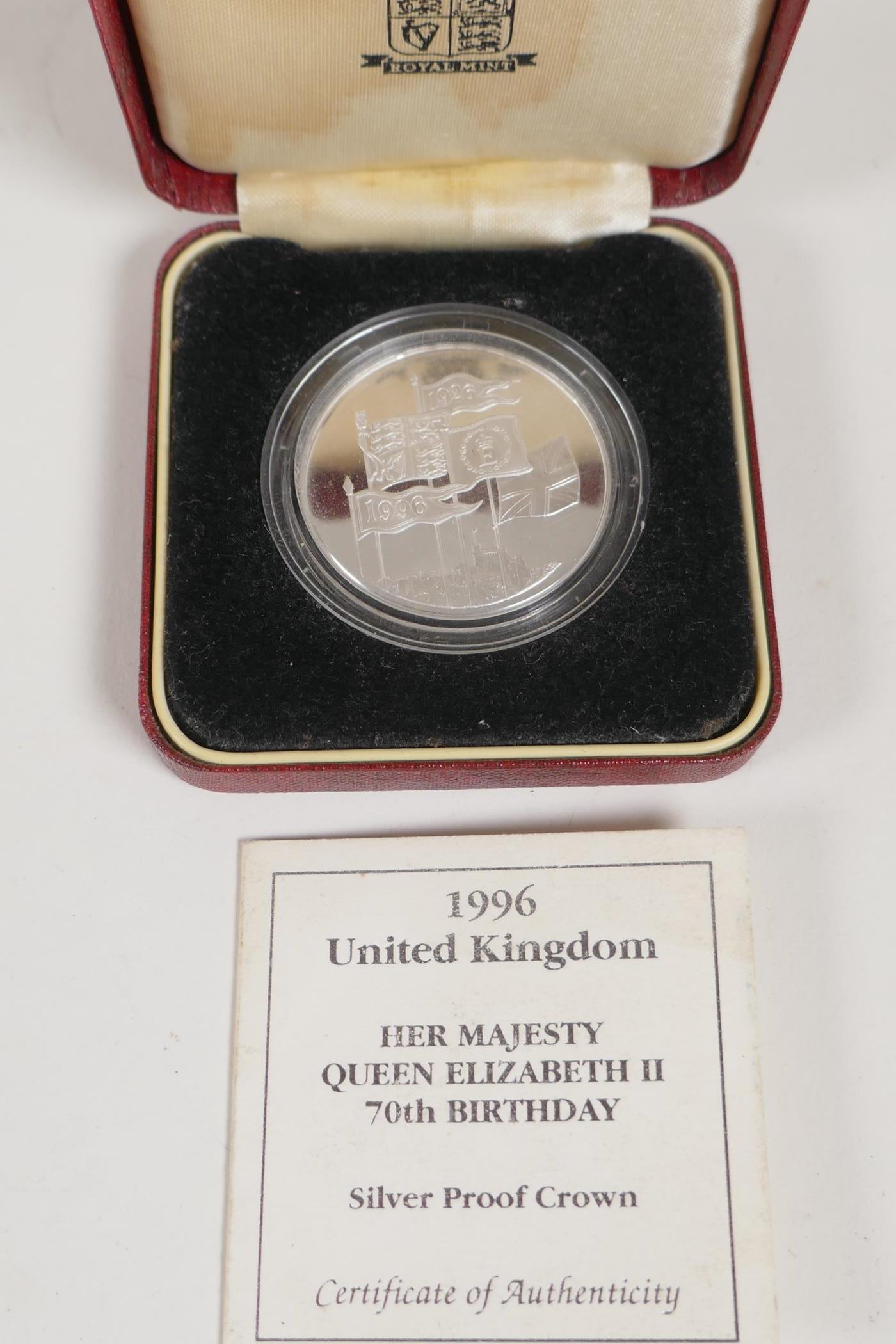 A £5 silver proof coin, in case with C.O.A., two Elizabeth II Crowns and a Lusitania medal in box - Image 7 of 8