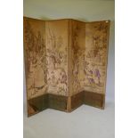 A vintage four fold screen with tapestry panels, each panel 18½" x 71"