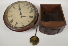 A C19th mahogany cased fusee wall clock with single train movement and painted dial, for