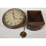 A C19th mahogany cased fusee wall clock with single train movement and painted dial, for