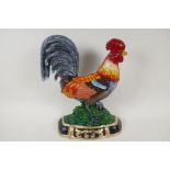 A painted cast iron door stop in the form of a cockerel, 13" high