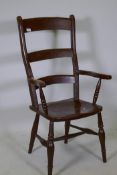 A C19th Oxford bar back elbow chair