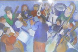 Jeanine, colourist style, study of an orchestra, oil on canvas laid on board, 23" x 19"