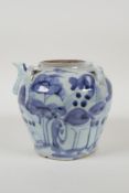 A Chinese blue and white porcelain pourer with four lug handles, decorated with a landscape scene