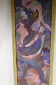 Abstract figure study, signed Y Sundar, oil on canvas, 13" x 33"