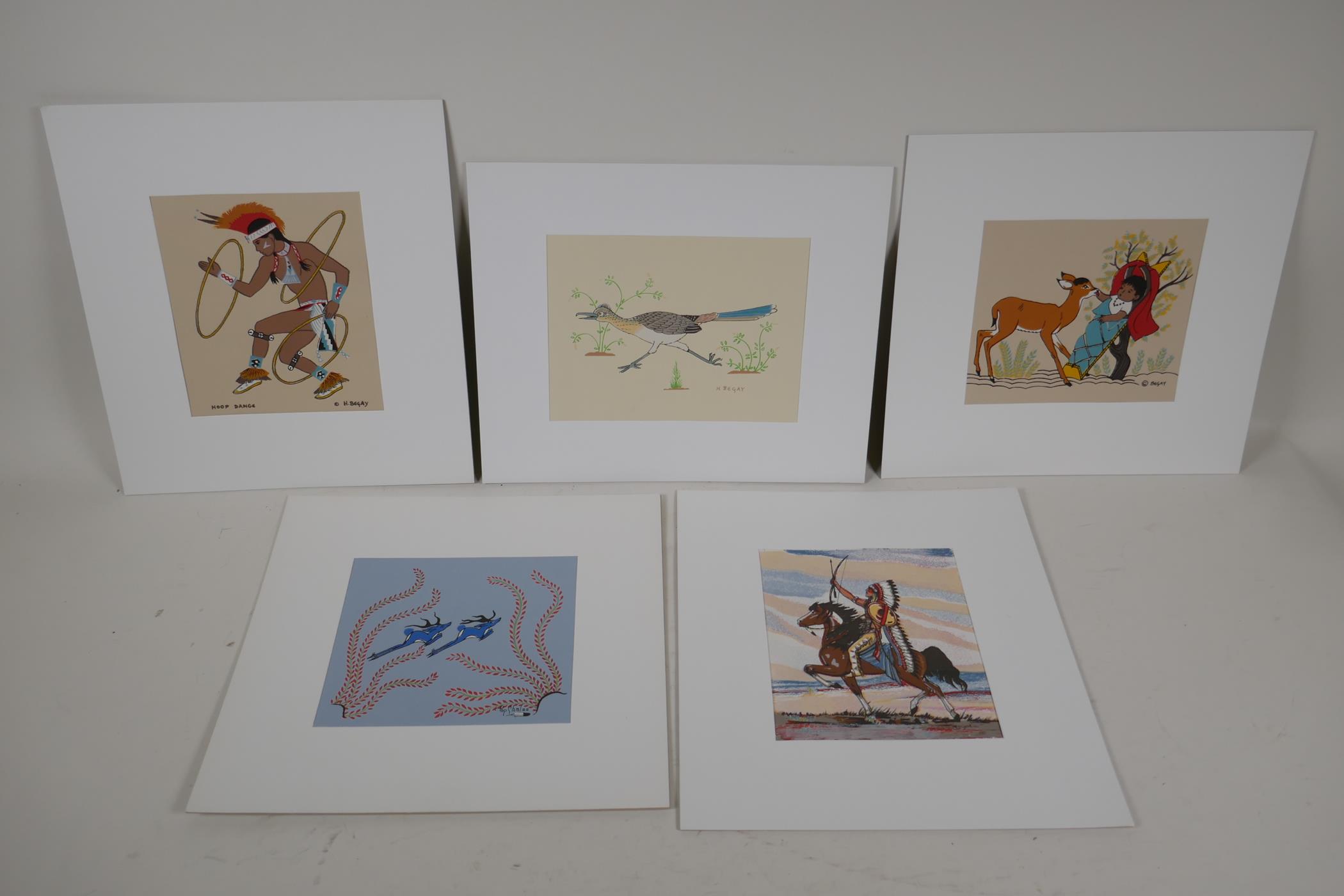 Harrison Begay, Navajo artist, four screen prints by Tewa Santa Fe, Mexico, and another by Pop