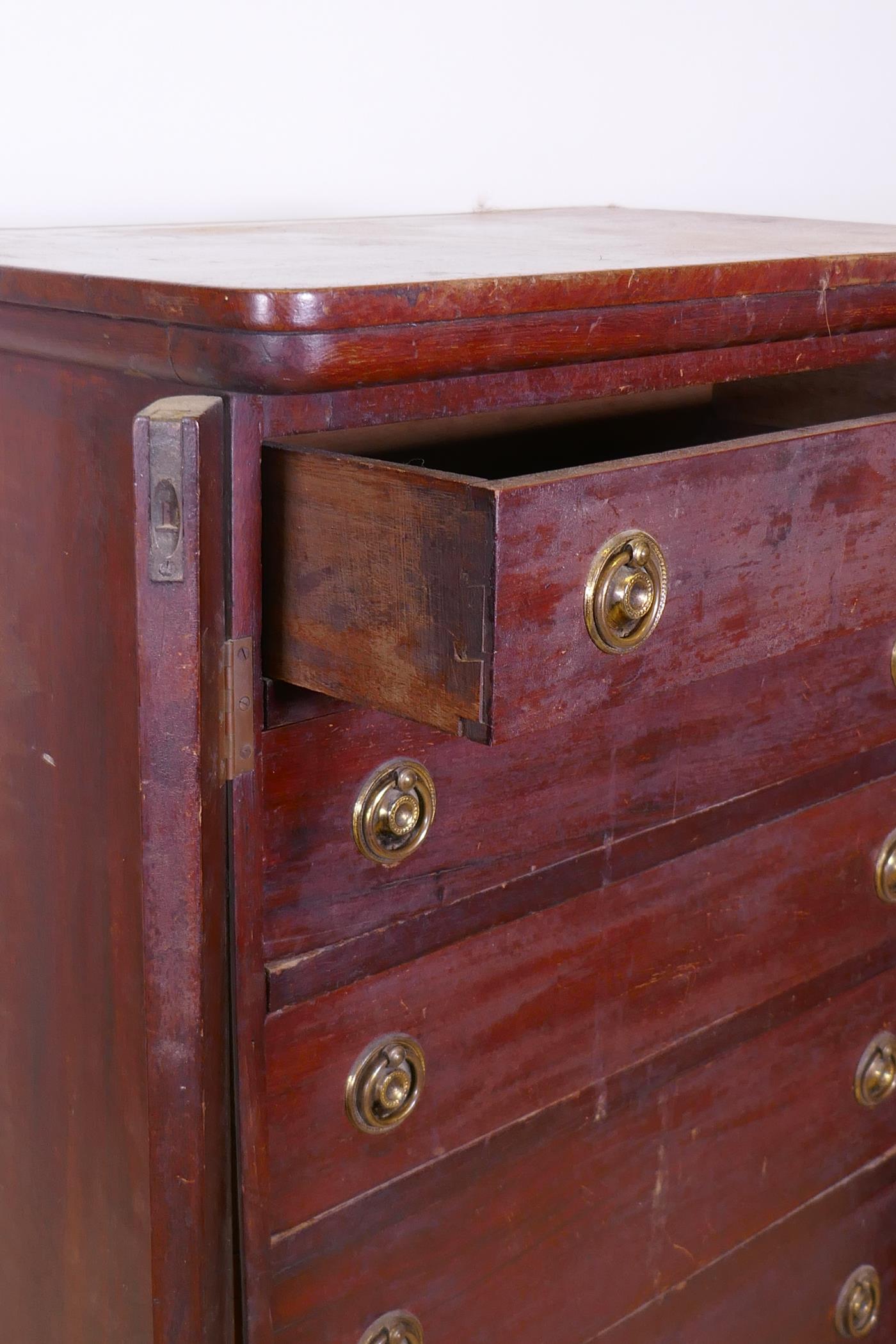 A C19th mahogany seven drawer Wellington chest, with brass ring handles, raised on a plinth base, - Image 3 of 3