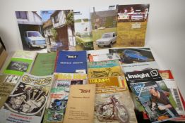 A quantity of motoring and motorcycle literature including 1960s promotional brochures for Fiat,