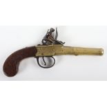 Brass Famed and Barrelled Queen Anne Style Boxlock Flintlock Travelling Pistol