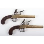 Scarce Pair of Brass Framed and Barrelled ‘Queen Anne’ Boxlock Flintlock Pocket Pistols by Lott of C