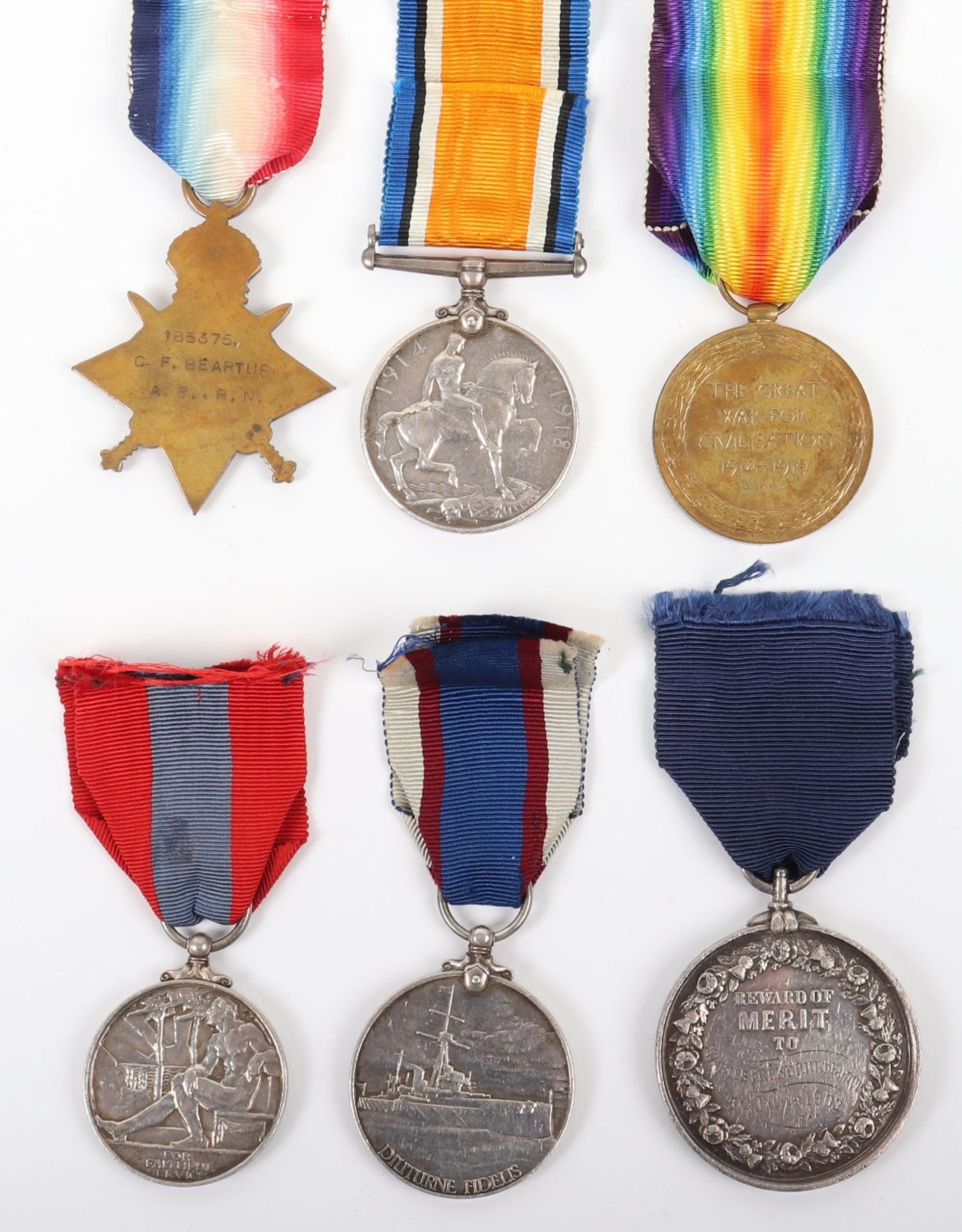 British Royal Navy WW1 Campaign and Royal Naval Fleet Reserve Long Service Medal Group of Six - Image 6 of 8
