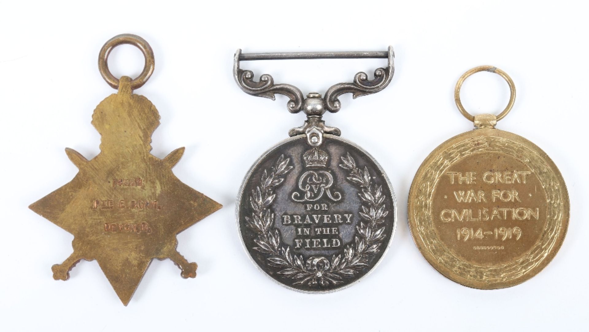 Great War George V Military Medal (M.M) Group of Three Devonshire Regiment, Killed in Action 1st Day - Bild 4 aus 5