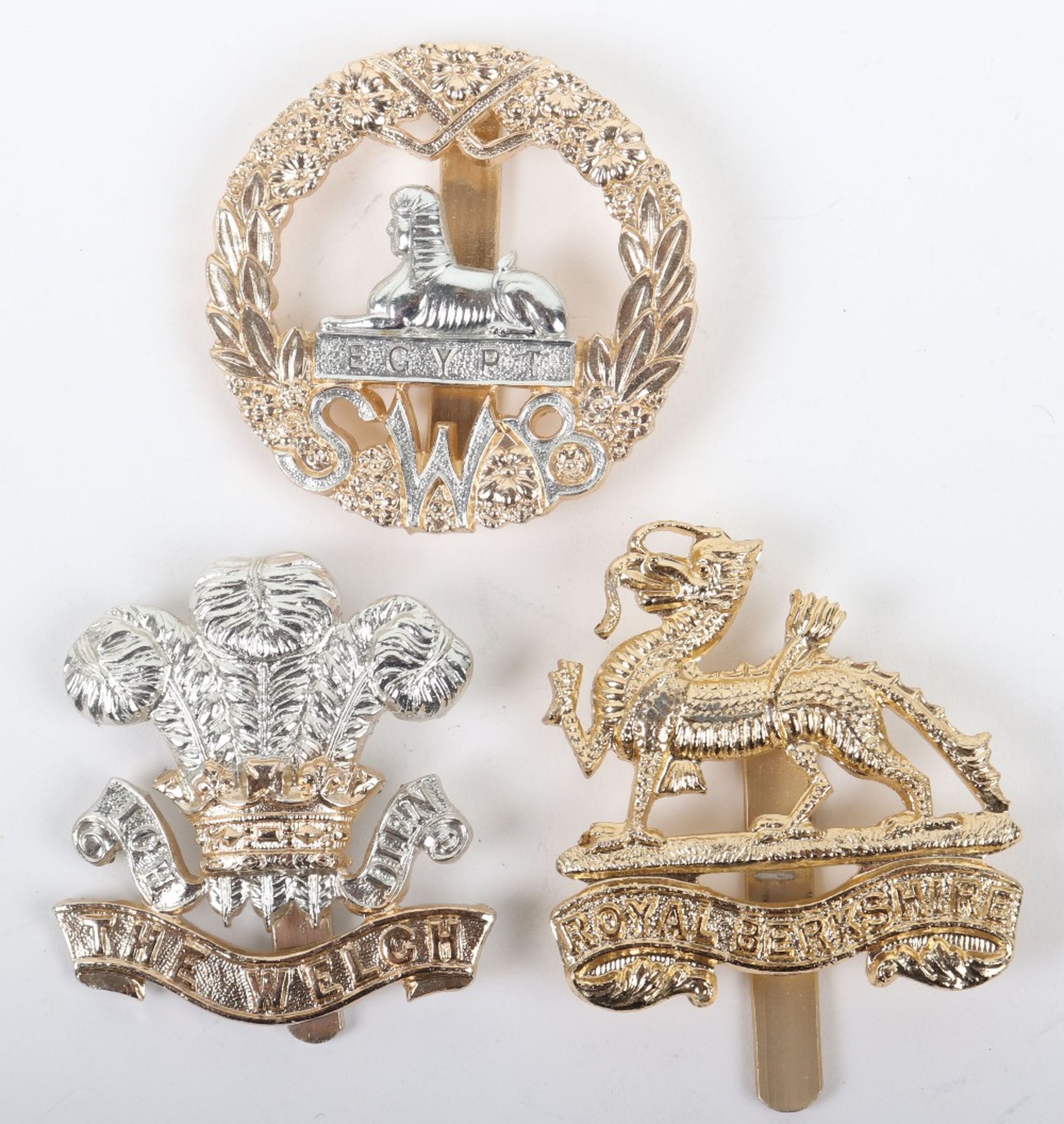 3x Anodised Aluminium British Infantry Regiments Cap Badges