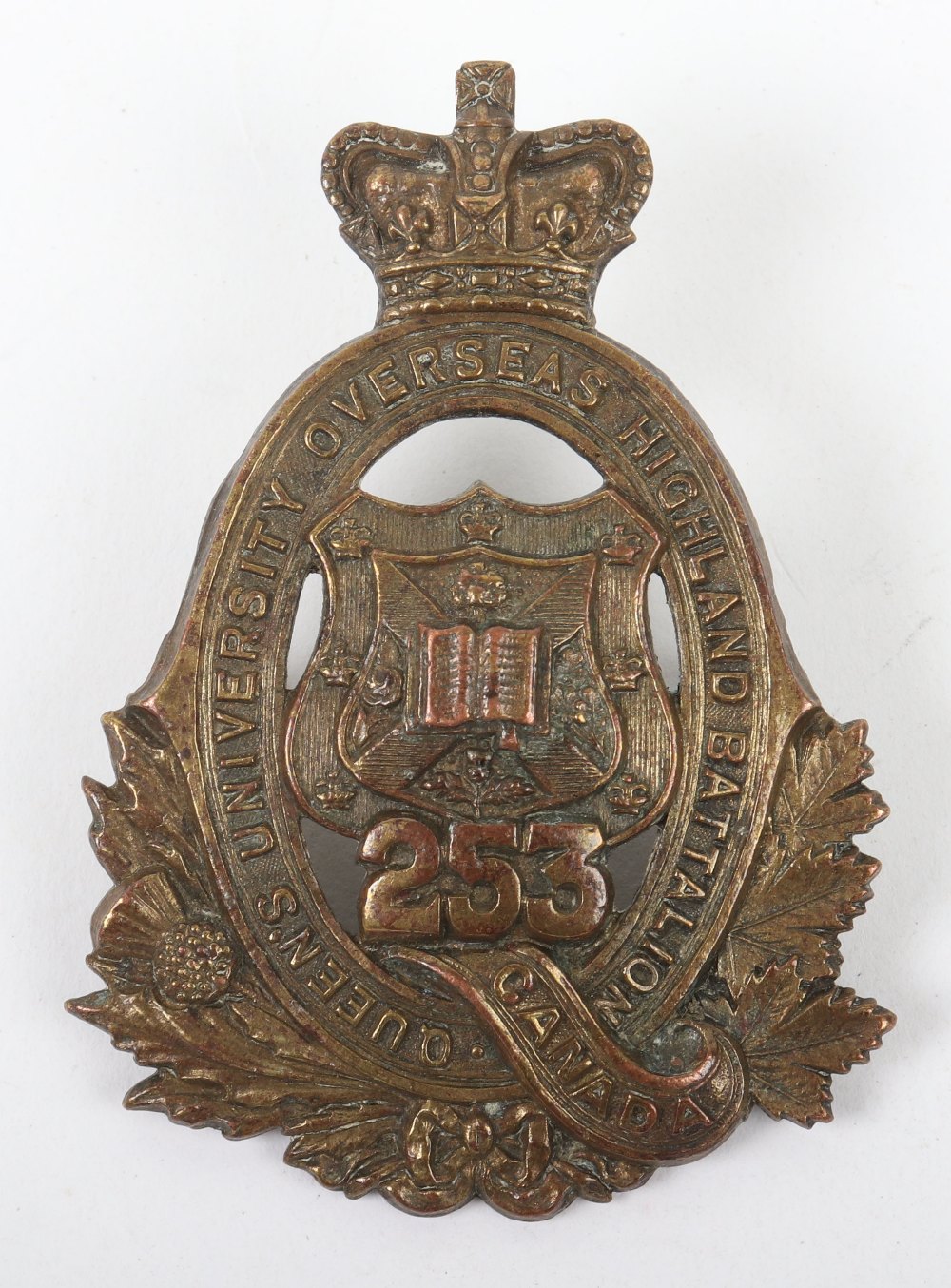 Scarce Canadian 253rd Queens University Overseas Highland Battalion Headdress Badge