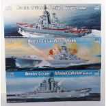 Three Trumpeter 1:350 scale Russian Cruisers model kits