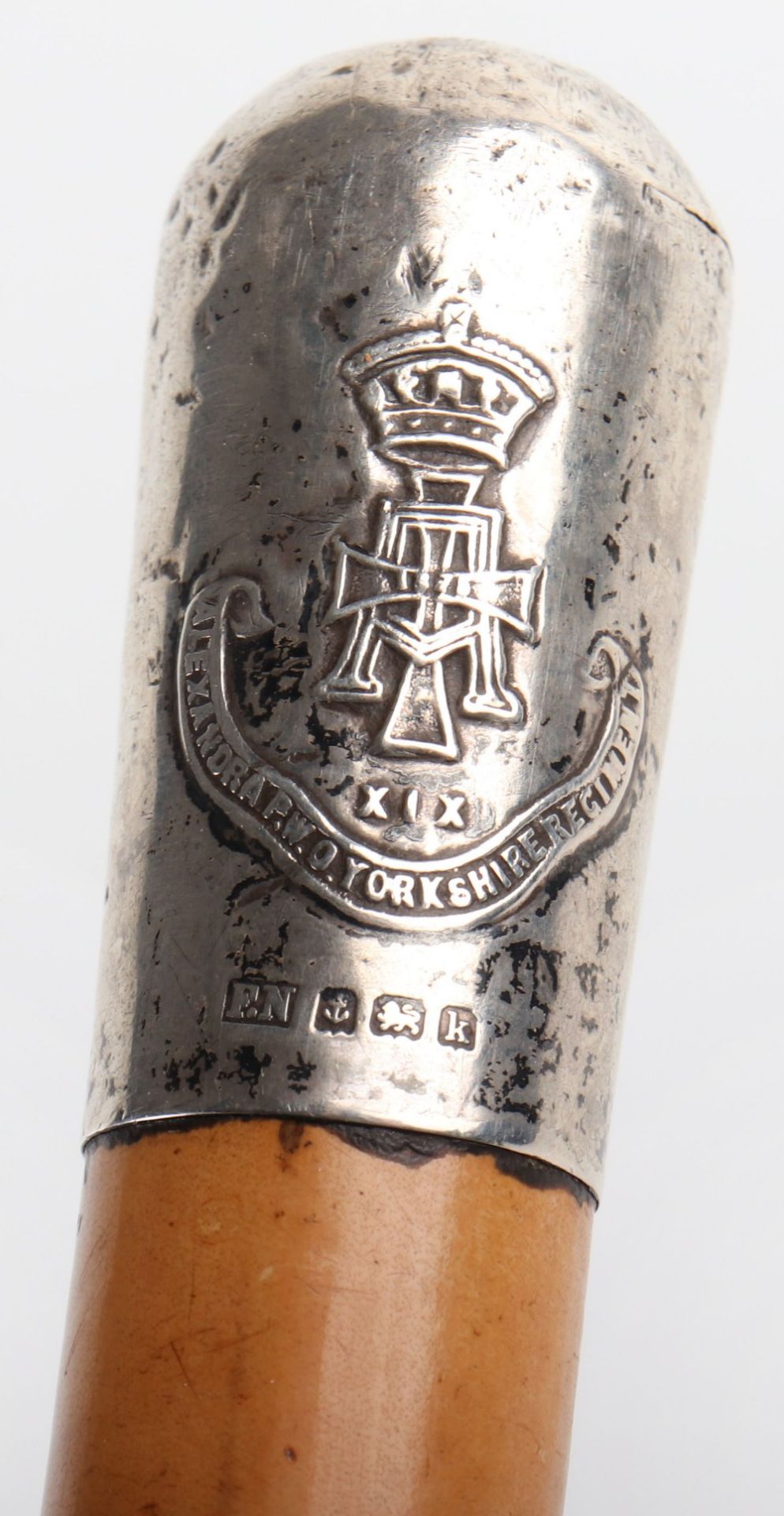 Three walking canes, including a Alexandra Princess of Wales Own Yorkshire Regiment silver topped ca - Image 9 of 12