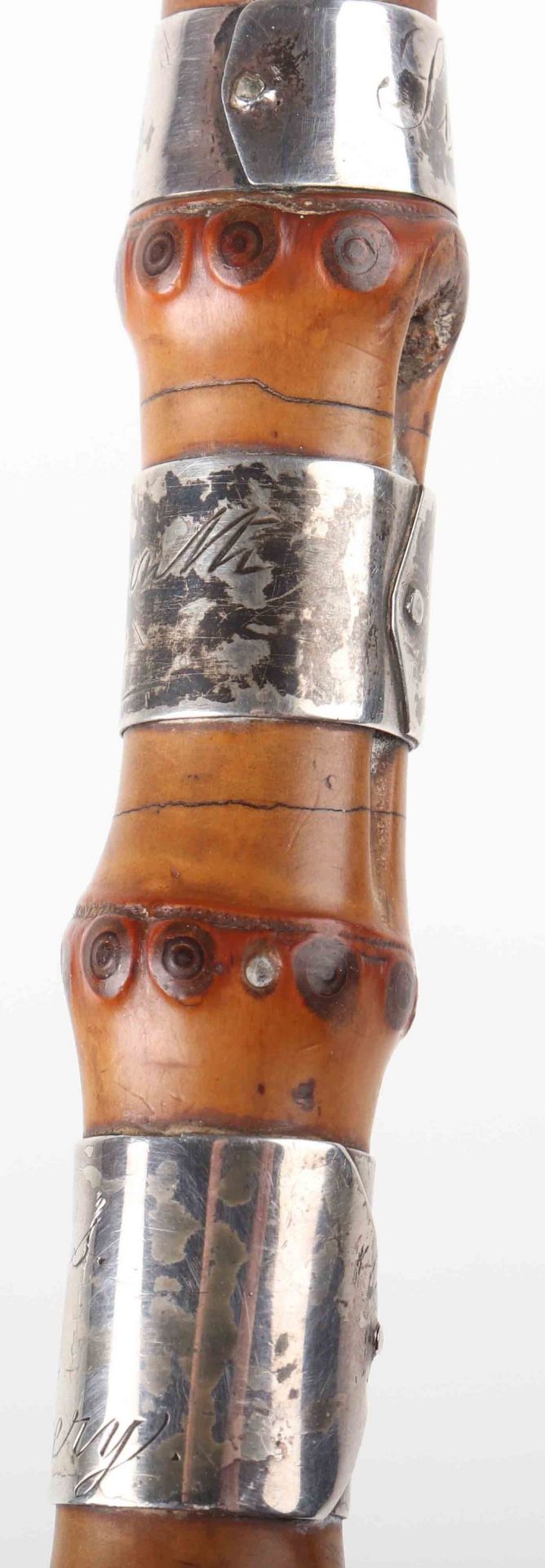 A 19th century Horse Racing memento silver banded bamboo walking cane - Image 10 of 21