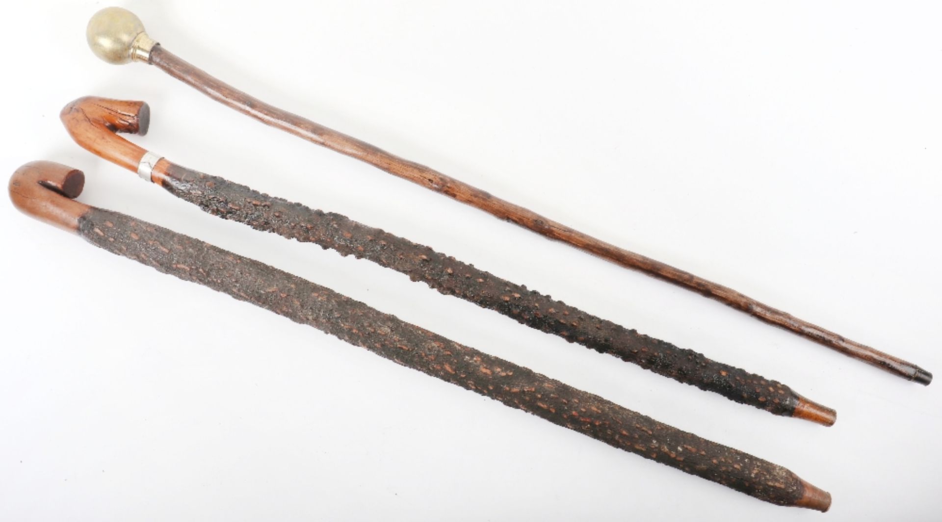 Two large and heavy naturalistic walking sticks with knobbly bodies, one with metal belt band - Bild 2 aus 11