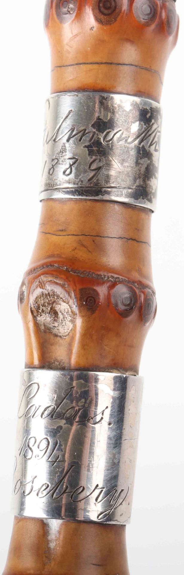 A 19th century Horse Racing memento silver banded bamboo walking cane - Image 9 of 21