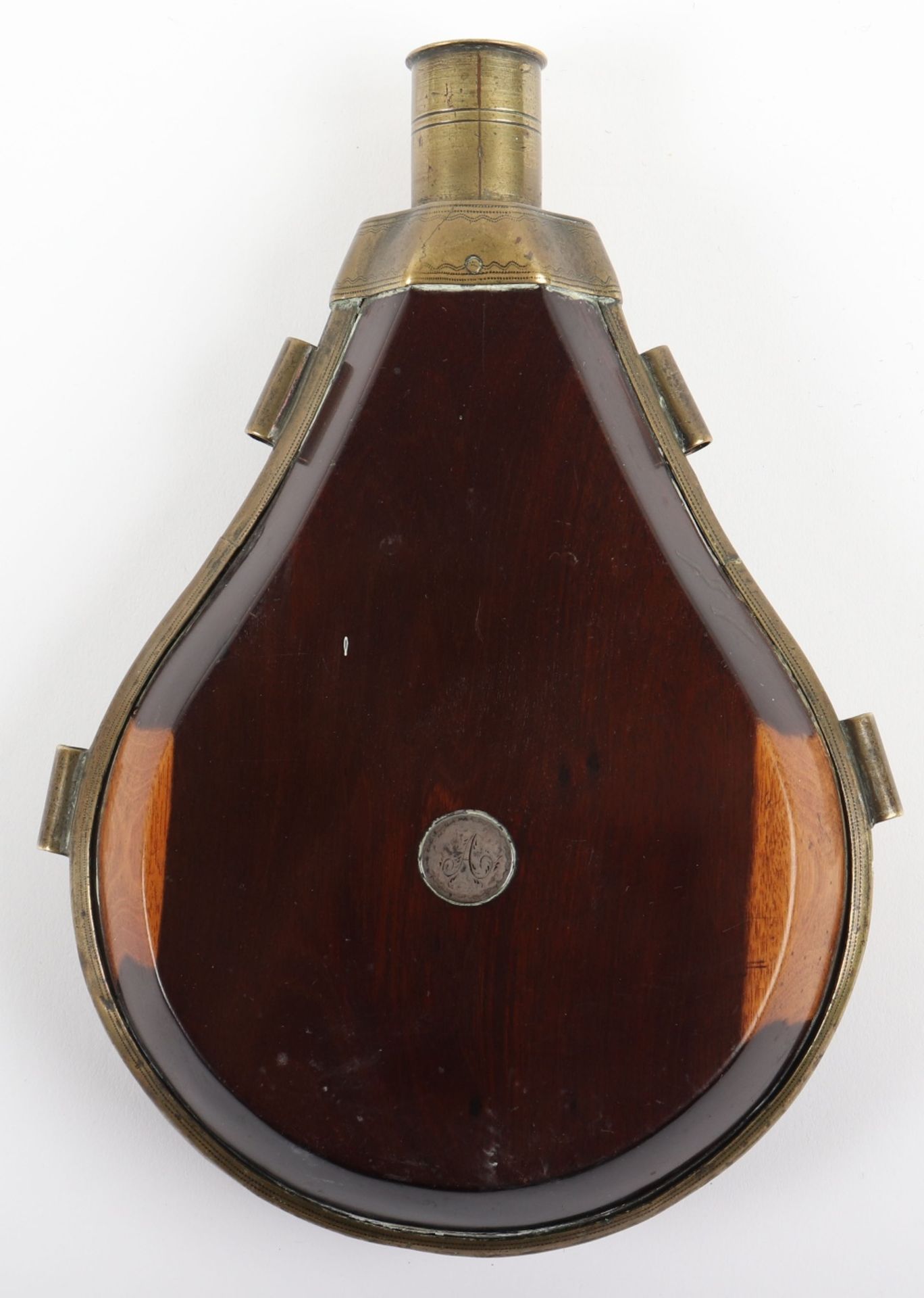 Fine and Unusual Anglo-Indian (or Franco-Indian?) Powder Flask of Indian Padauk Wood, Second Half of