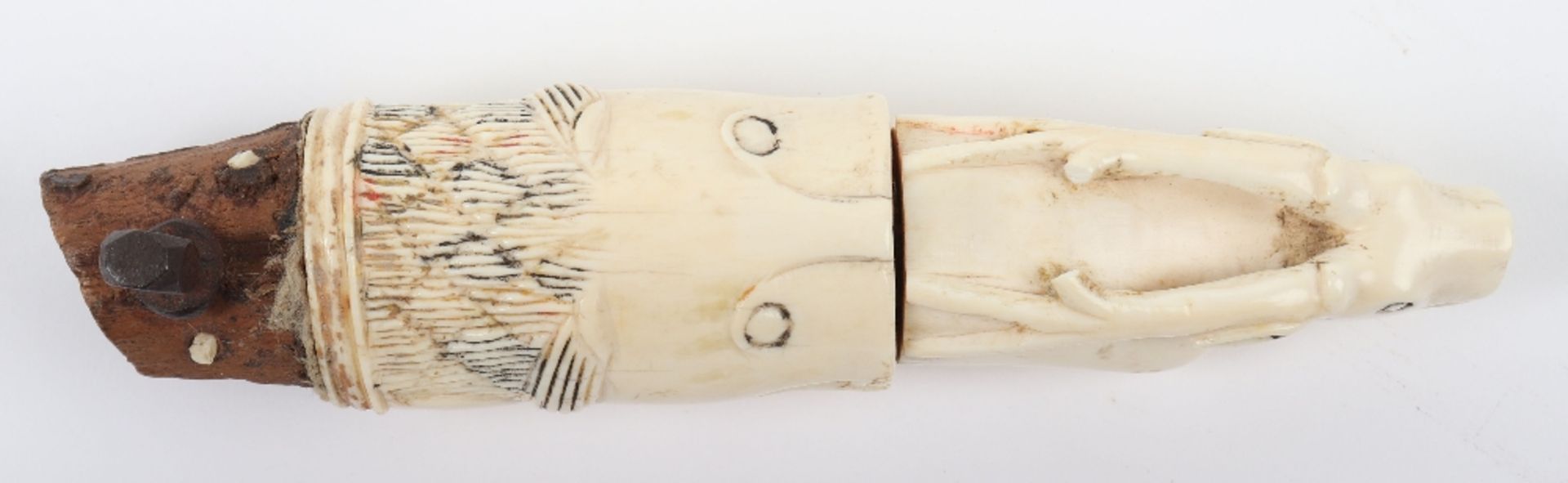 ^ Two Sections from an Indian Ivory Powder Flask - Image 6 of 9