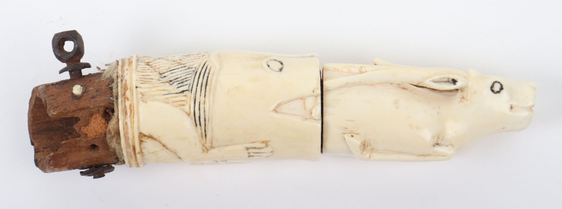 ^ Two Sections from an Indian Ivory Powder Flask - Image 3 of 9