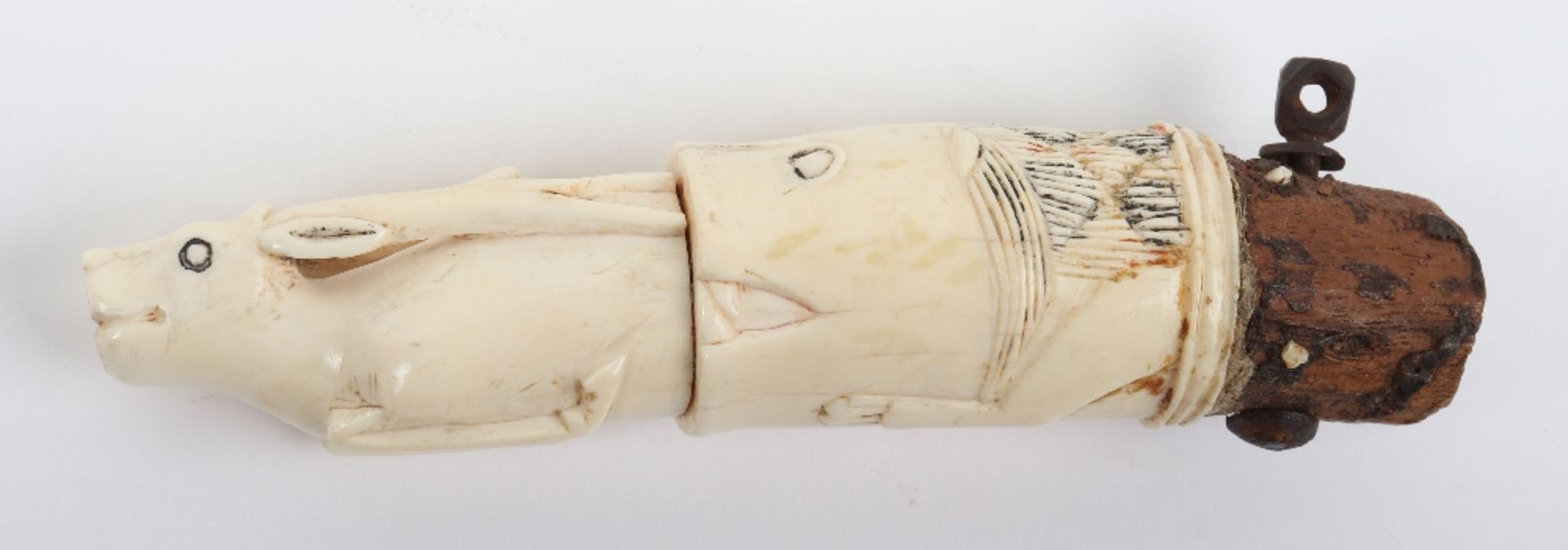^ Two Sections from an Indian Ivory Powder Flask - Image 2 of 9