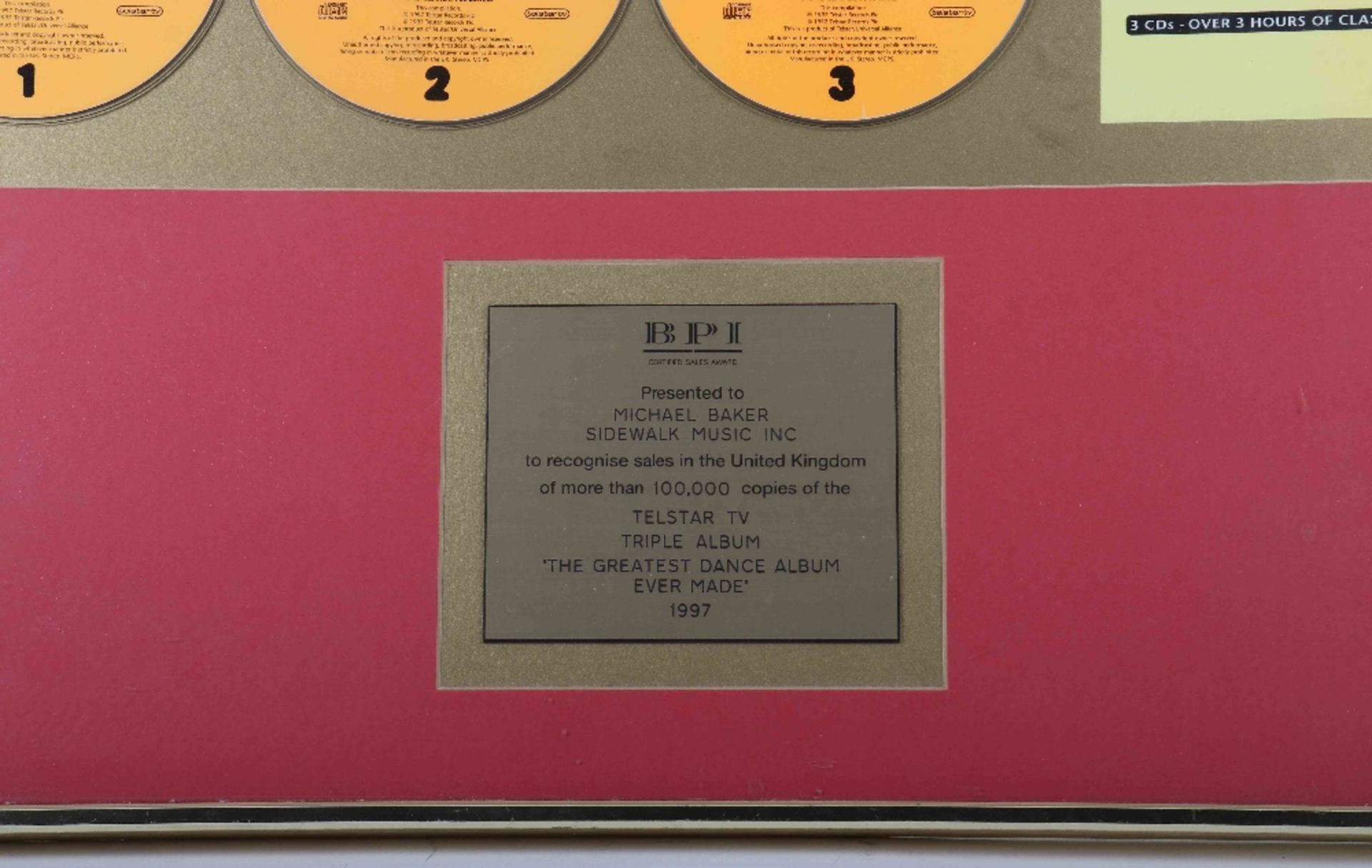 Triple album award by BPI for ‘Greatest Dance Album Ever Made’ of sales in the UK of over 100,000 co - Image 2 of 4