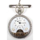 A silver (935) Hebdomas ladies pocket watch