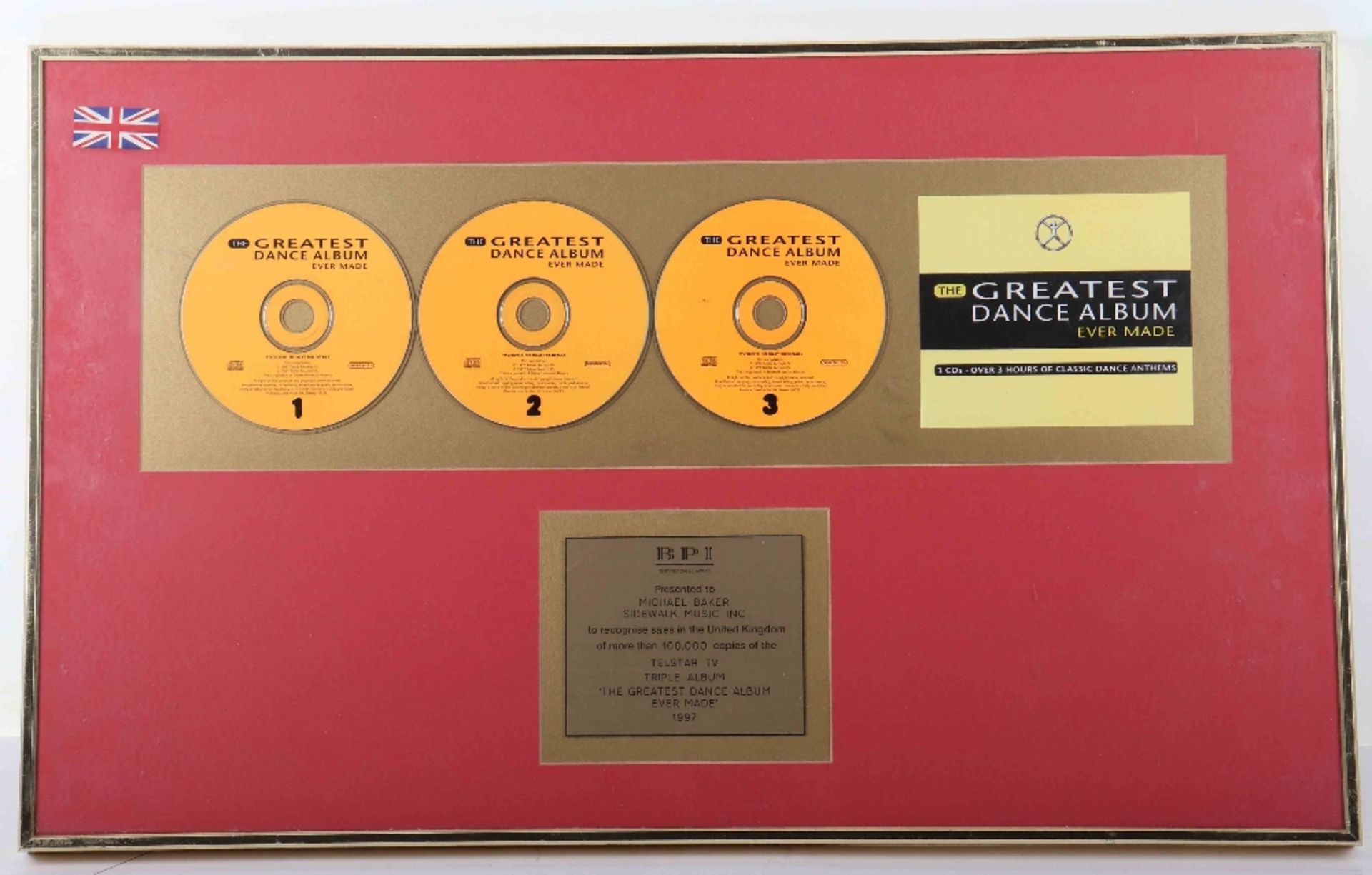 Triple album award by BPI for ‘Greatest Dance Album Ever Made’ of sales in the UK of over 100,000 co