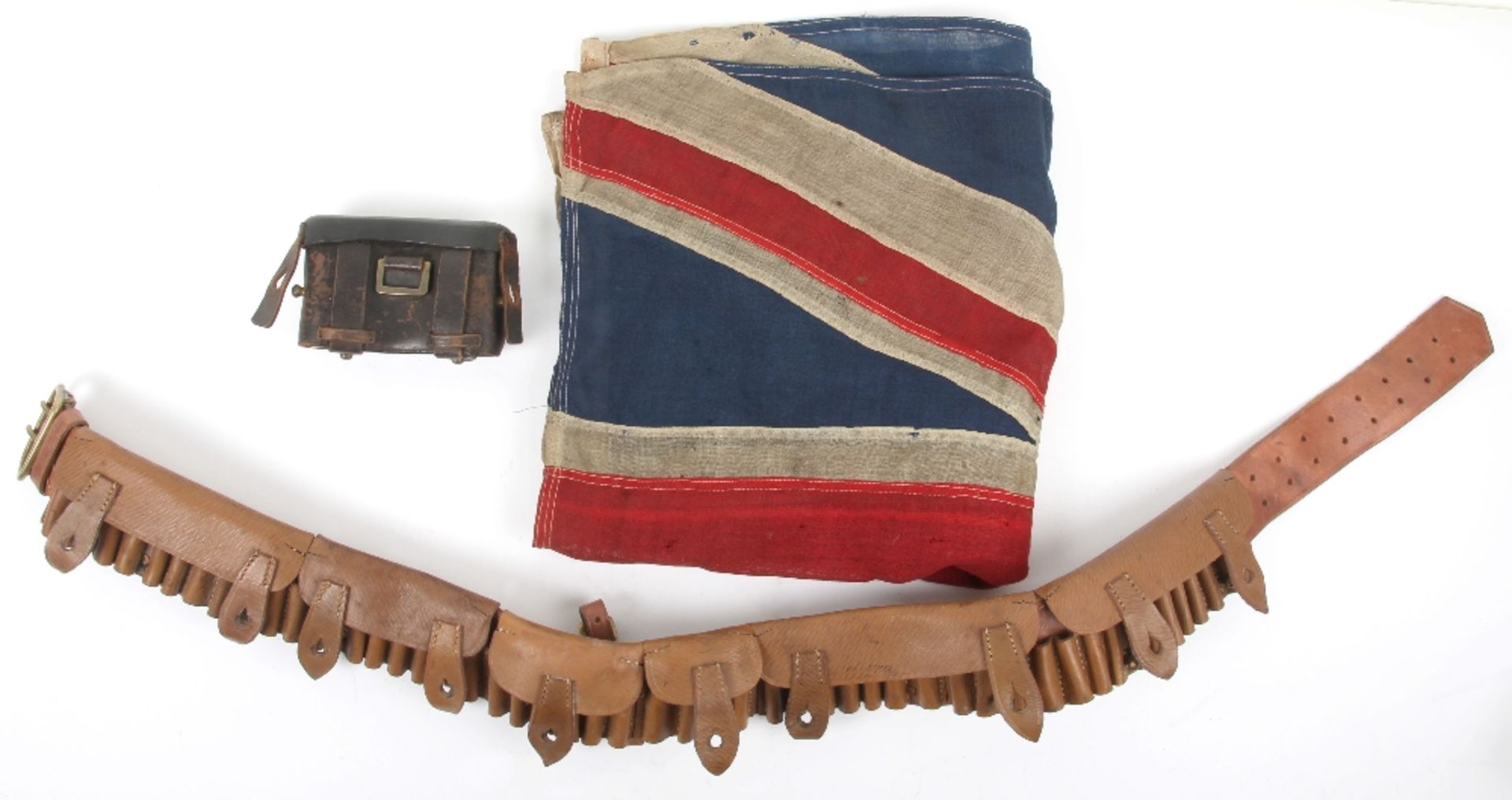 Union Jack flag and ammo belt: