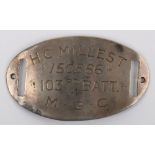 WW1 silver M.G.C. ID wrist tag: