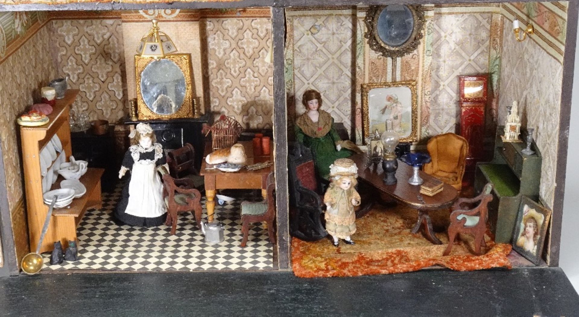 A large furnished Silber & Fleming painted wooden box-back dolls house, German 1880s, - Image 3 of 5
